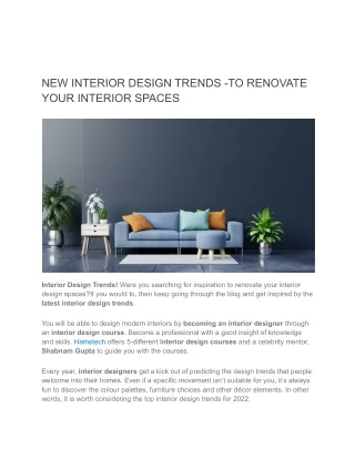 Top Latest Interior Design Trends - Hamstech Interior Courses