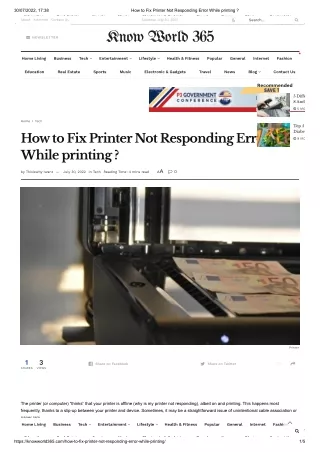 How to Fix Printer Not Responding Error While printing _