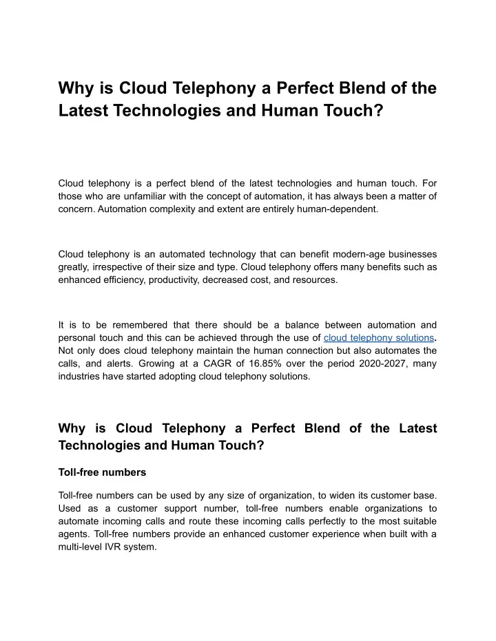 why is cloud telephony a perfect blend