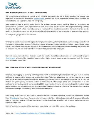 how much bookyourcv cost to hire a resume writer