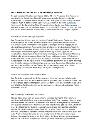 Noch bessere Expertise durch die Bundesliga Tipphilfe