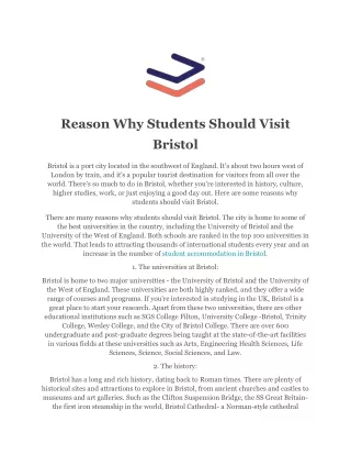 Reason Why Students Should Visit Bristol