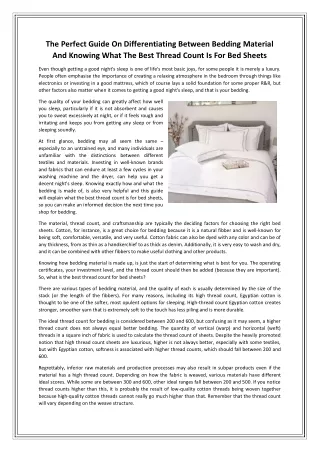 The Perfect Guide On Differentiating Between Bedding Material And Knowing What The Best Thread Count Is For Bed Sheets