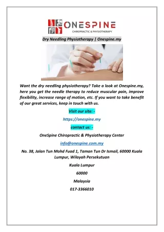 dry needling physiotherapy onespine my