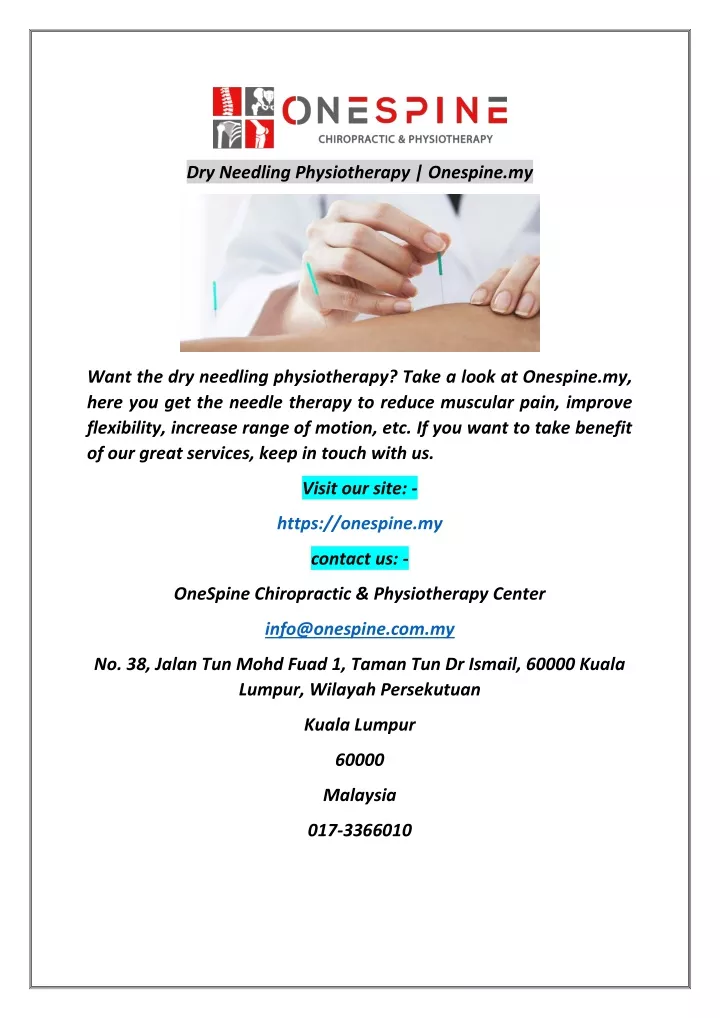 dry needling physiotherapy onespine my