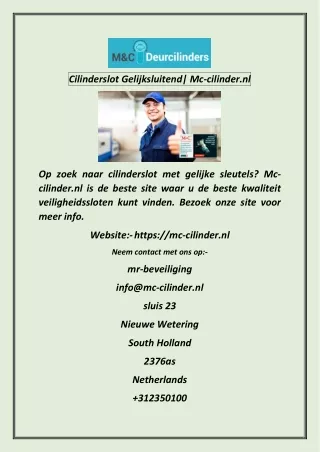 Cilinderslot Gelijksluitend Mc-cilinder.nl