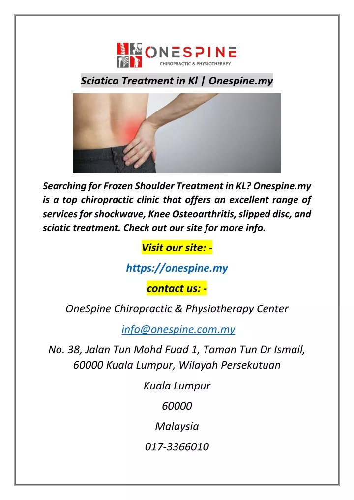 sciatica treatment in kl onespine my