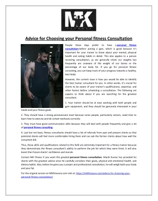 Advice for Choosing your Personal fitness Consultation