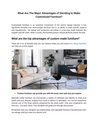 Major Advantages of Deciding to Make Customized Furniture