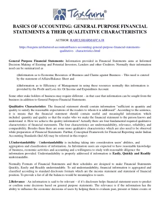 Basics of Accounting: General Purpose Financial Statements & their Qualitative C