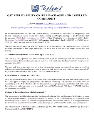 GST applicability on ‘Pre-packaged and labelled commodity’