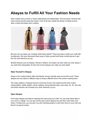 Abayas to Fulfil All Your Fashion Needs