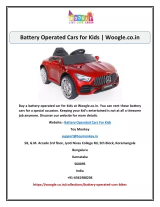 Battery Operated Cars for Kids | Woogle.co.in
