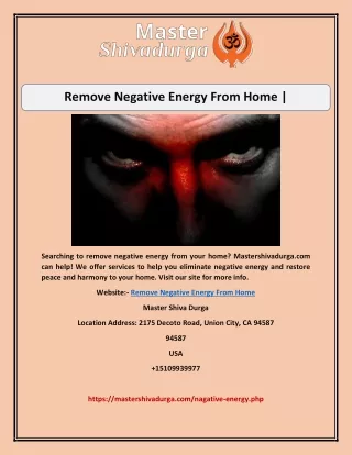 Remove Negative Energy From Home | Mastershivadurga.com
