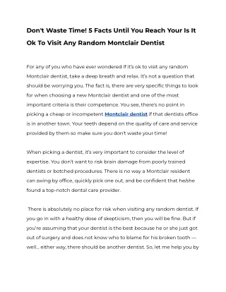 Don't Waste Time! 5 Facts Until You Reach Your Is It Ok To Visit Any Random Montclair Dentist