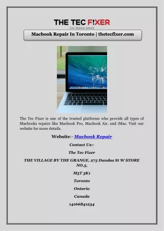 Macbook Repair In Toronto | thetecfixer.com