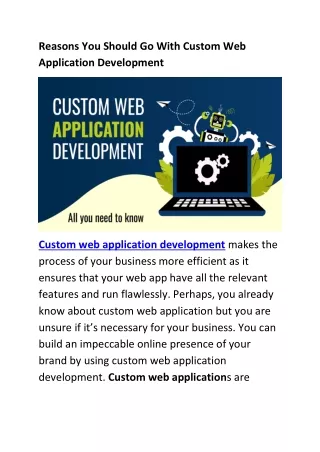 Reasons You Should Go With Custom Web Application Development