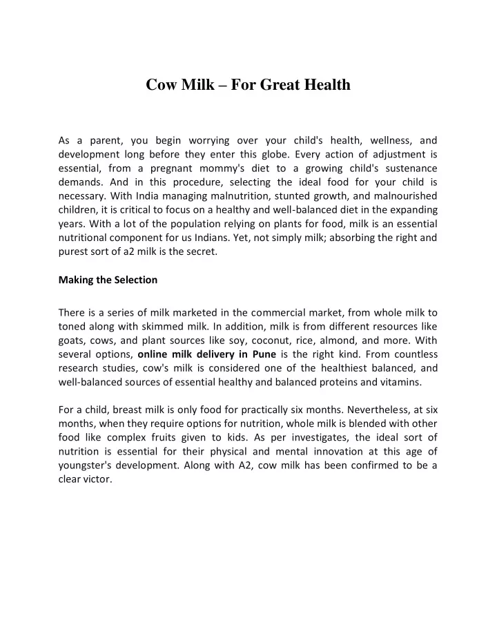 cow milk for great health