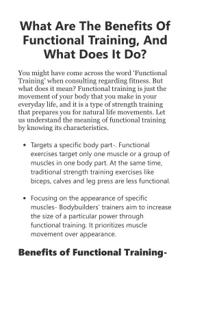 What Are The Benefits Of Functional Training, And What Does It Do?