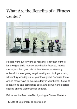 What Are the Benefits of a Fitness Center?