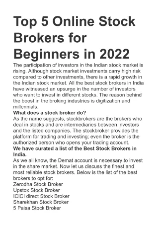 Top 5 Online Stock Brokers for Beginners in 2022
