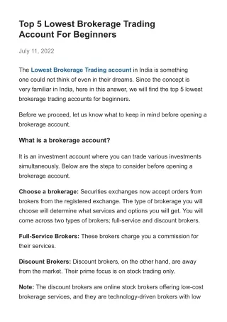 Top 5 Lowest Brokerage Trading Account For Beginners