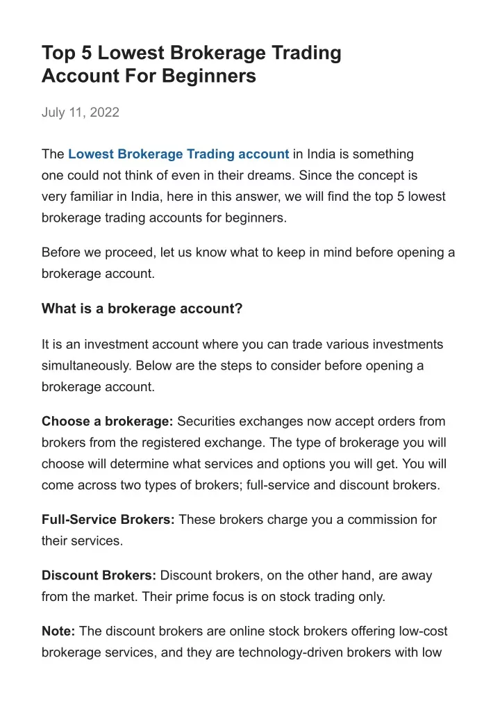 top 5 lowest brokerage trading account