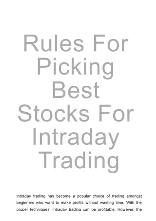 Rules For Picking Best Stocks For Intraday Trading