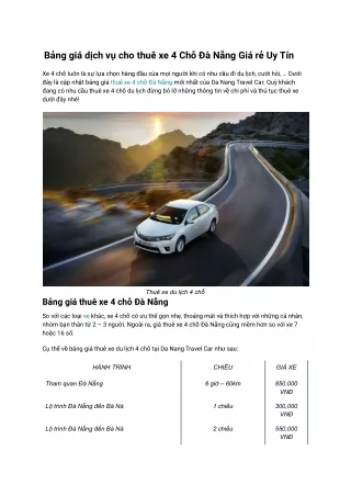 Dịch vụ cho thuê xe 4 chỗ tại Đà Nẵng
