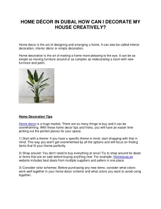 HOME DÉCOR IN DUBAI, HOW CAN I DECORATE MY HOUSE CREATIVELY