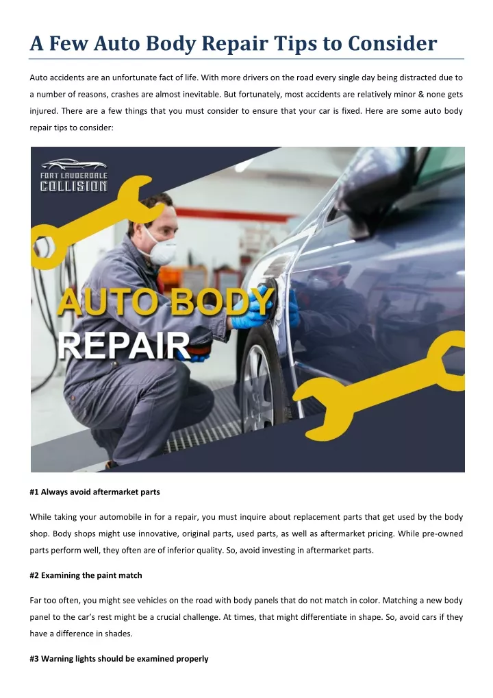 a few auto body repair tips to consider