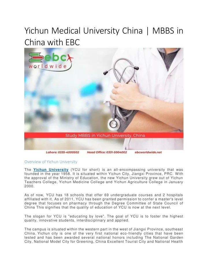 yichun medical university china mbbs in china