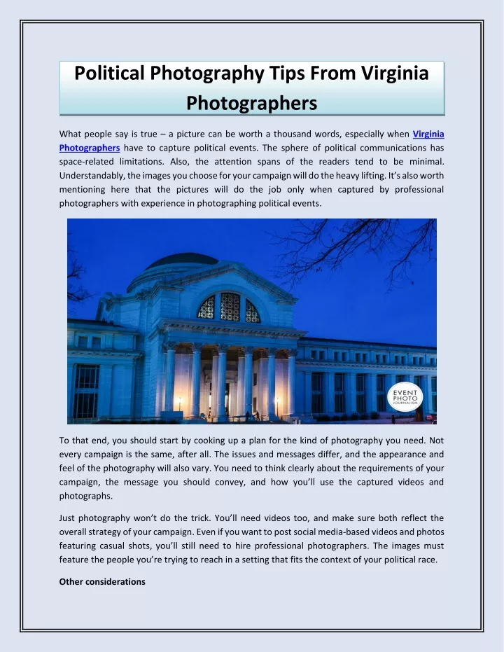 political photography tips from virginia