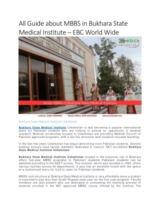 All Guide about MBBS in Bukhara State Medical Institute – EBC World Wide