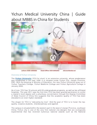 Yichun Medical University China | Guide about MBBS in China for Students