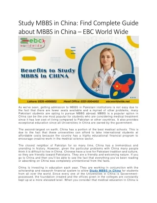 Study MBBS in China: Find Complete Guide about MBBS in China – EBC World Wide