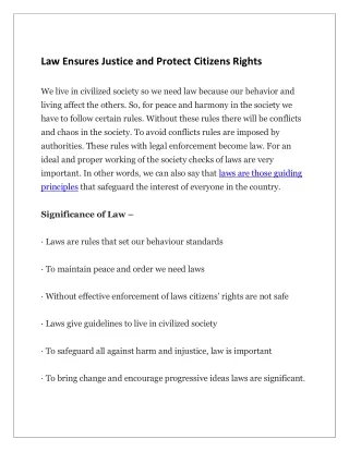 Law Ensures Justice and Protect Citizens Rights