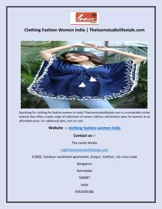 Clothing Fashion Women India  Theloomstudiolifestyle