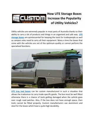 How UTE Storage Boxes Increase the Popularity of Utility Vehicles