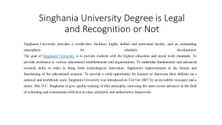 singhania university degree is legal and recognition or not