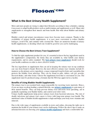 What Is the Best Urinary Health Supplement