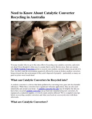 Need to Know About Catalytic Converter Recycling in Australia