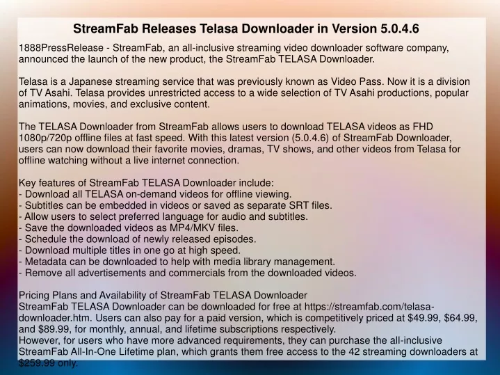 streamfab releases telasa downloader in version