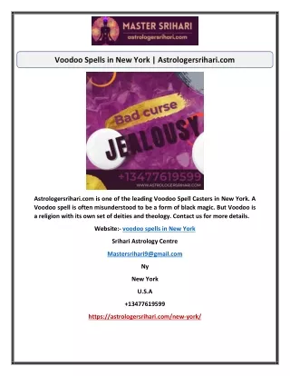 Voodoo Spells in New York | Astrologersrihari.com