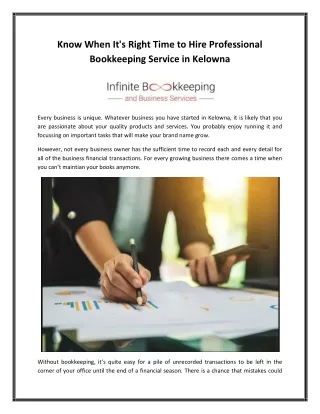 Know When It's Right Time to Hire Professional Bookkeeping Service in Kelowna