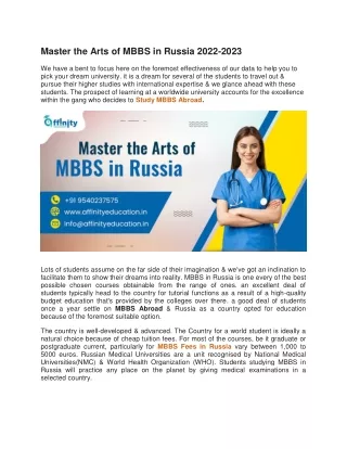 Master the Arts of MBBS in Russia 2022