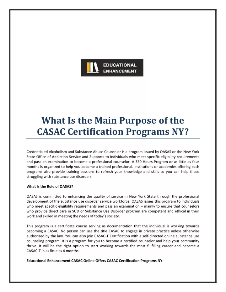 what is the main purpose of the casac
