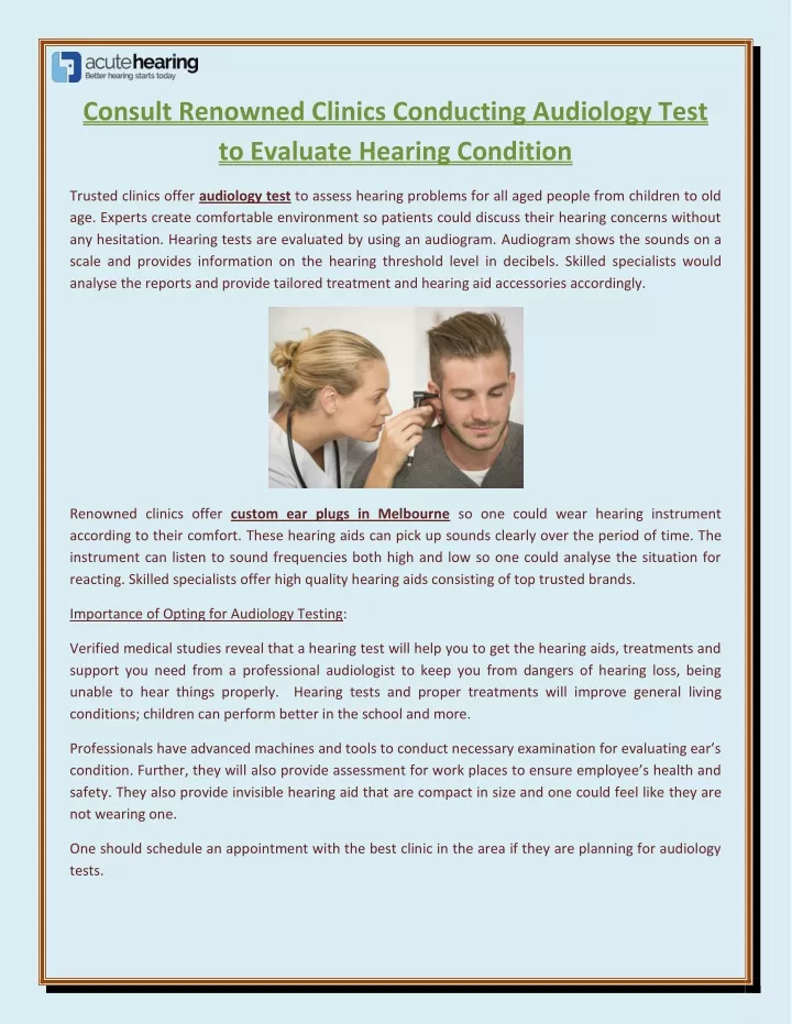 consult renowned clinics conducting audiology