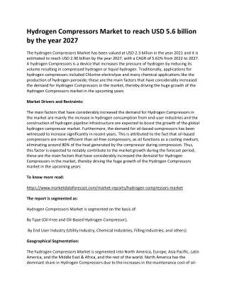 hydrogen compressors market to reach