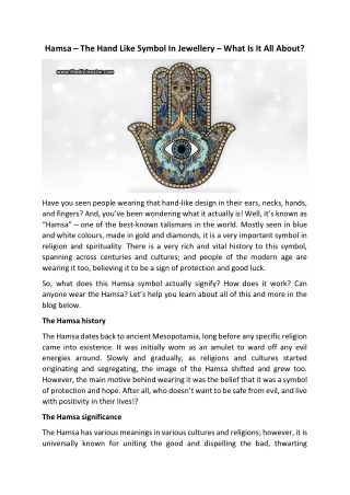 Hamsa – The Hand Like Symbol In Jewellery – What Is It All About
